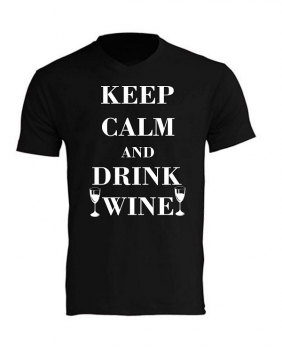 T-Shirt V Ausschnitt KEEP CALM AND DRINK WEINE - Kopie